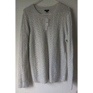 Talbots Women's Sweater Open Knit Metallic‎ Beige Pullover Neutral Size L NWT